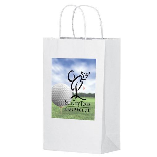 Custom Printed White Kraft Paper Shopper Tote Bag with Full Color (10"x5"x13") - Color Evolution - 1W10513-CE